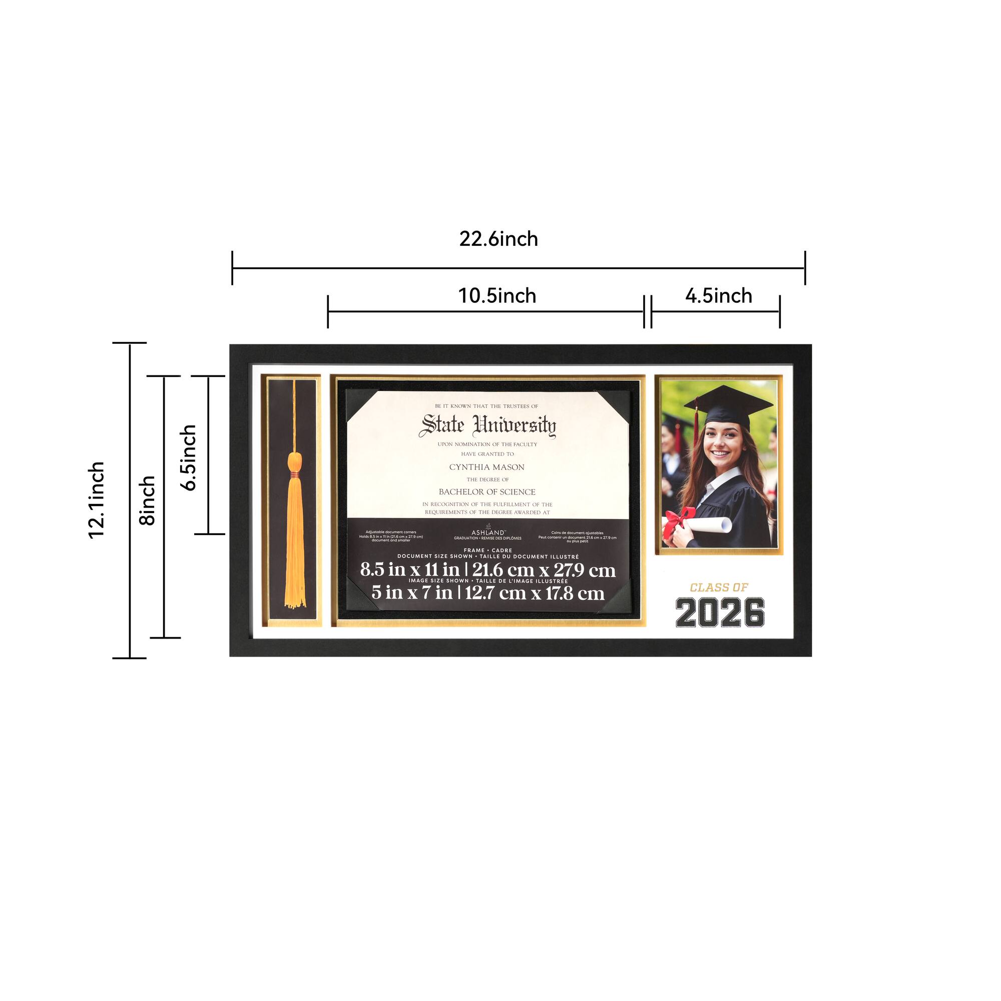 3 Opening 21.5" x 11.25" Class of 2026 Document, Photo & Tassel Matted Frame, Graduation by Ashland®